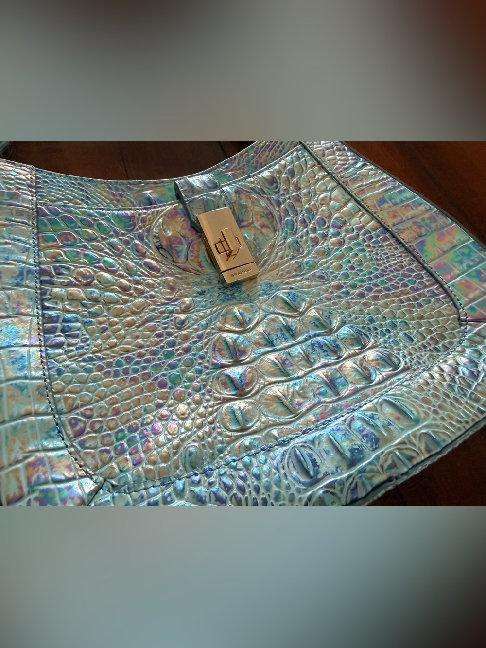 Brahmin Iridescent Croc-Embossed Shoulder Bag - Teal - Picture 3 of 6